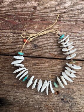 Handmade White Shell and Turquoise Bead Necklace - Women Jewelry